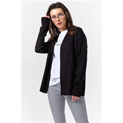 Кардиган вязаный свободный короткий с карманами черный