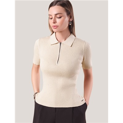 Джемпер-поло с застежкой на молнии из хлопка с кашемиром