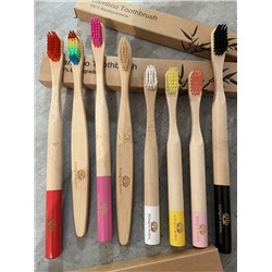 Зубная щетка из бамбука, щетина с угольным напылением,bamboobrush, ​ 1 шт. (средняя жесткость), плоская ручка. цвета в ассортименте.