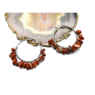 Серьги конго с крошкой из яшмы красной 45*45мм, 15,1г