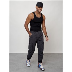 Джинсы карго мужские с накладными карманами темно-серого цвета 2428TC