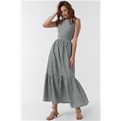 Сарафан летний длинный из хлопка в белую полоску на зеленом