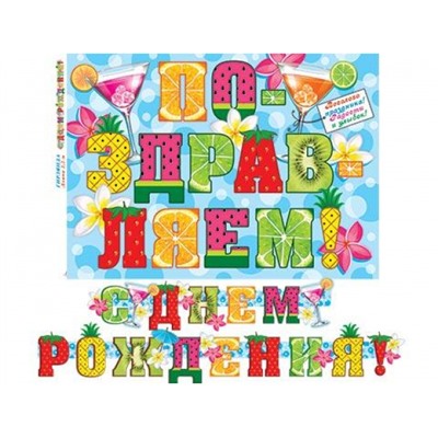 815043 Гирлянда+плакат "С Днем рождения!" (длина 2м 20см), (МирОткр)