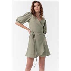 Платье летнее мини с запахом из хлопка хаки