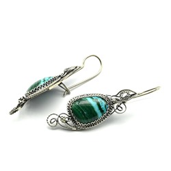 Серьги малахит с хризоколлой 15*40мм.