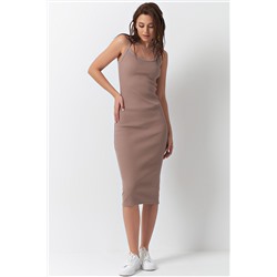 Платье-лапша летнее трикотажное из хлопка бежевое