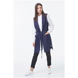 Жилет прямой длинный с карманами темно-синий