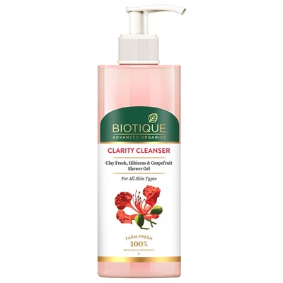 CLARITY CLEANSER, Clay Fresh, Hibiscus & Grapefruit SHOWER GEL, Biotique (ОЧИЩАЮЩИЙ ГЕЛЬ ДЛЯ ДУША с Глиной, Гибискусом и Грейпфрутом, Биотик), 200 мл.