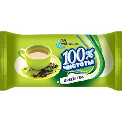 Влажные салфетки АКАМА 100% Чистоты  15шт Зеленый чай (выпис.по 6шт.)