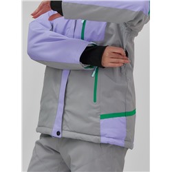 Горнолыжный костюм женский зимний большого размера сиреневого цвета 07092Sn