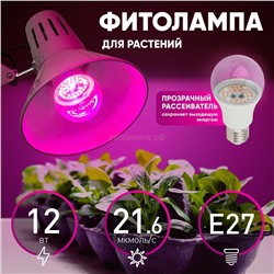 Фитолампа ЭРА FITO-12W-RB-E27-K