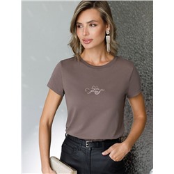 Нарядная футболка с принтом пайетками из премиального хлопка с эластаном