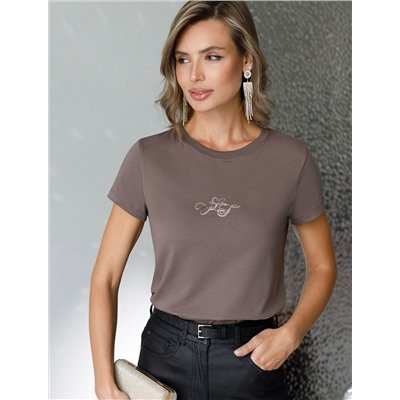 Нарядная футболка с принтом пайетками из премиального хлопка с эластаном