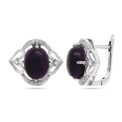 Серьги из серебра чароит, МЦВ227