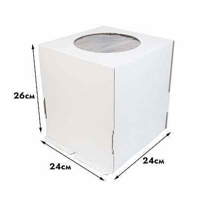 Коробка для торта картонная 24*24*26 см (с круглым окном)