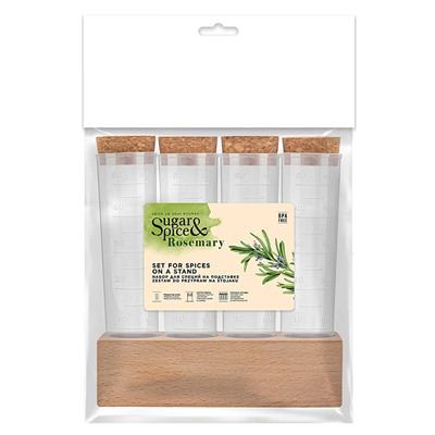 Набор для специй Sugar&Spice Rosemary 4 штуки с пробковыми крышками на деревянной подставке SE105012996
