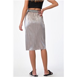 Юбка трикотажная блестящая миди на резинке серебристая