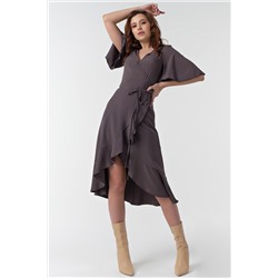 Платье приталенное с воланами миди графитовое