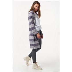 Кардиган вязаный длинный в полоску серо-лиловый