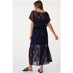 Платье кружевное миди свободное синее