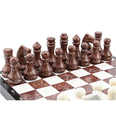 Шахматы подарочные из камня лемезит и мрамор 375*375мм.