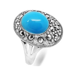 Кольцо из серебра бирюза пресс., марказит, SL-AGA60
