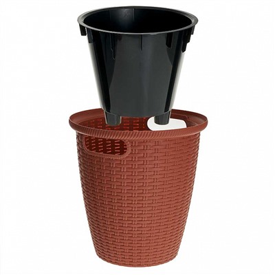 Кашпо напольное Rattan 266 мм, 10 л, с внутренним горшком 6 л ING6215ТР-ЛМ терракотовое
