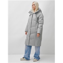 Пальто летучая мышь женское с капюшоном зимнее серого цвета 9616Sr