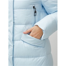 Пальто утепленное стеганное зимнее с капюшоном женское голубого цвета 9610Gl