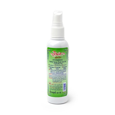 Jinda HERBAL SERUM fresh mee leaf + butterfly pea, Jinda (Растительная сыворотка для волос, Джинда), спрей, 120 мл.