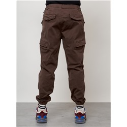 Джинсы карго мужские с накладными карманами коричневого цвета 2420K