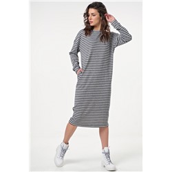 Платье спортивное миди в полоску на сером