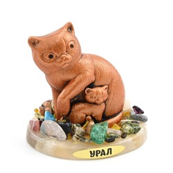 Композиция из селенита и самоцветов "Пара кошек" 55*50*55мм.
