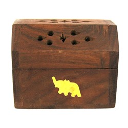 Подставка под конусные благовония МАЛЕНЬКИЙ ПЕНАЛ СО СЛОНИКОМ WCH01 (ручная работа, дерево, резьба, 8-5-6 см.,), 1 шт.