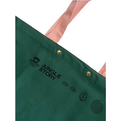 Cotton Tote Bag, Jungle Story (Хлопковая ЗЕЛЕНО-РОЗОВАЯ сумка шоппер с устойчивым дном и заклепками), 1 шт.