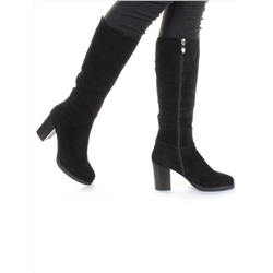 M19-675 BLACK Сапоги женские (натуральная замша, натуральный мех (полностью)) размер 38