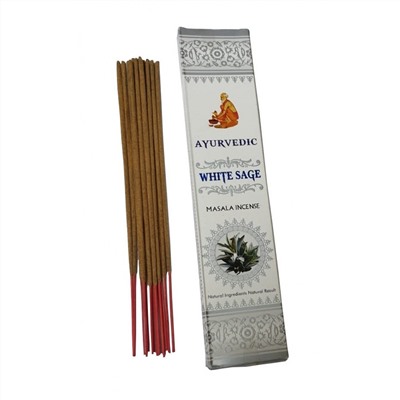 WHITE SAGE Masala Incense, Ayurvedic (БЕЛЫЙ ШАЛФЕЙ масала благовония, Аюрведик), уп. 15 палочек.