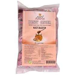 HONEY GINGER Cough Drops, BAPS Amrut (МЁД И ИМБИРЬ леденцы от кашля, БАПС Амрут), упаковка 20 шт.
