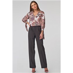 Блузка атласная свободная с принтом на бежевом