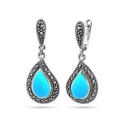 Серьги из серебра бирюза пресс., марказит, SL-AGA30