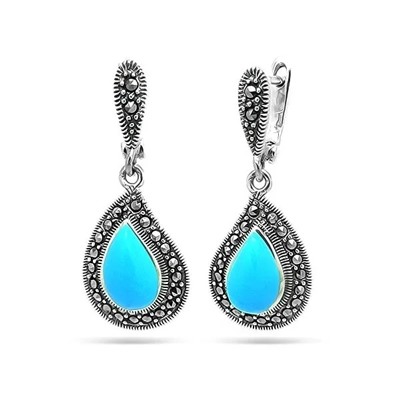 Серьги из серебра бирюза пресс., марказит, SL-AGA30