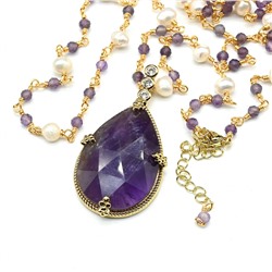Бусы с подвеской "Капля" из аметиста, 78см
