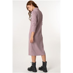 Платье трикотажное прямое миди с длинным рукавом пыльно-розовое