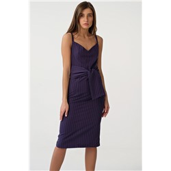 Платье приталенное на бретелях в полоску на темно-синем