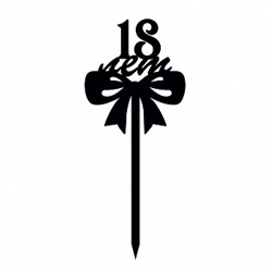 Топпер "18 лет, бантик" черный 8*9 см