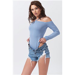Боди трикотажное с длинным рукавом голубое