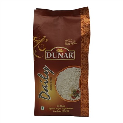 Dunar DAILY Basmati Rice (Дунар ДЭЙЛИ длиннозёрный рис басмати, шлифованный, частично пропаренный), 500 г.