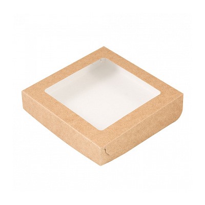 Коробка для печенья 15*15*3 см, Крафт с окном