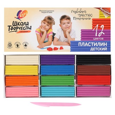Пластилин 12 цв. Луч  240гр. Школа творчества со стеком 29С 1763-08