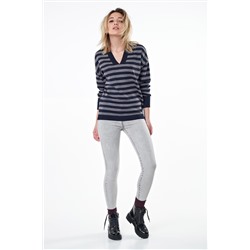 Пуловер вязаный теплый в полоску темно-синий